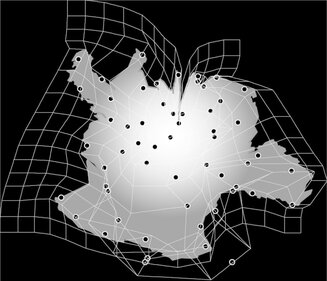 <strong>France - Espace fonctionnel ferroviaire 2008.</strong> <br> <em>France - Espace fonctionnel ferroviaire 2008. Méthodes : analyse multidimensionnelle des proximités et régression bidimensionnelle. Logiciels R et darcy. Source : cfl.lu. Réalisation : A.C. Bronner et F. Magnin-Feysot.</em> France - Espace fonctionnel ferroviaire 2008